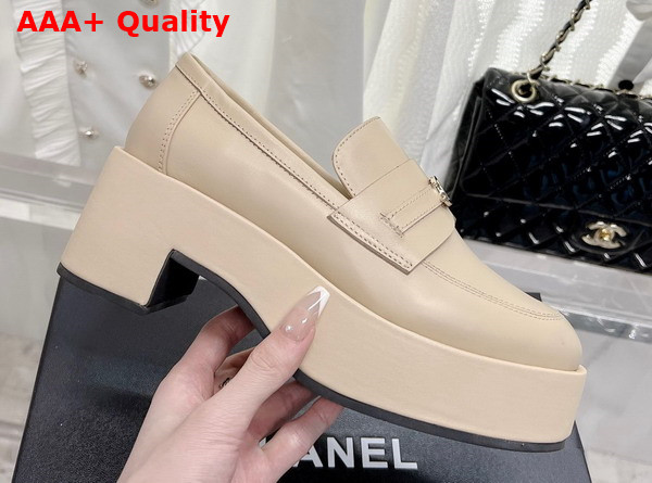 Chanel Platform Loafers in Beige Calfskin Replica