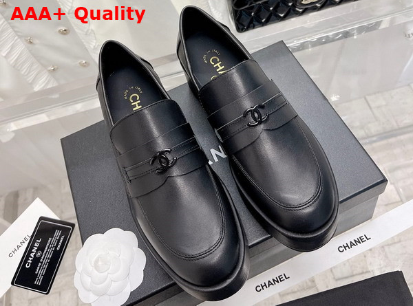 Chanel Platform Loafers in Black Calfskin Replica