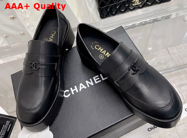 Chanel Platform Loafers in Black Calfskin Replica