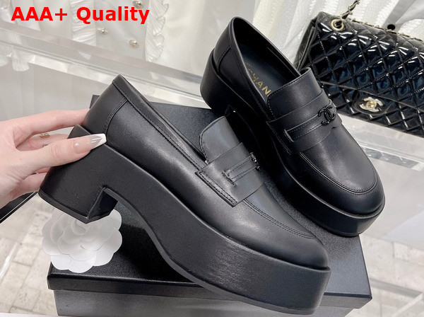 Chanel Platform Loafers in Black Calfskin Replica