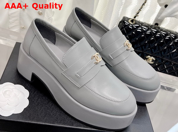 Chanel Platform Loafers in Grey Calfskin Replica