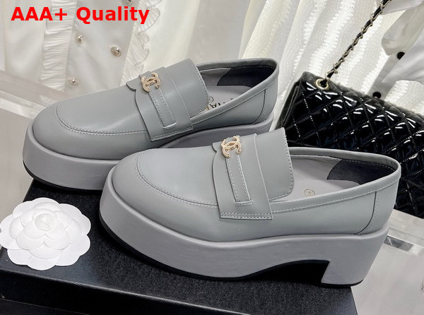 Chanel Platform Loafers in Grey Calfskin Replica