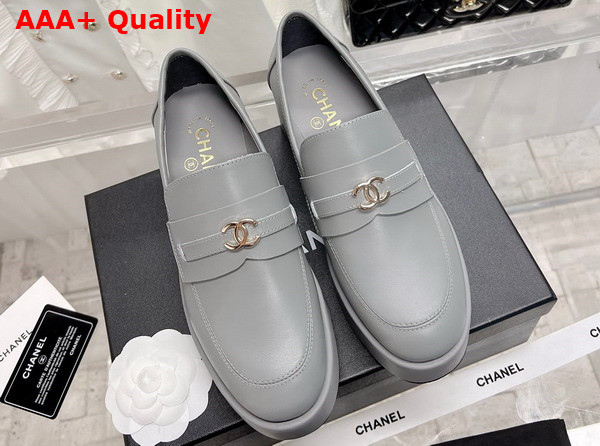 Chanel Platform Loafers in Grey Calfskin Replica