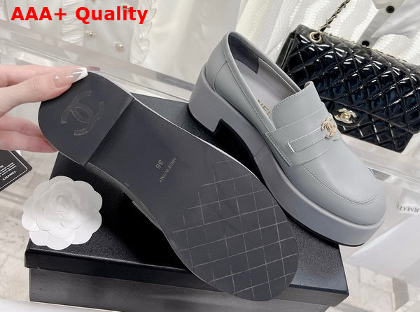 Chanel Platform Loafers in Grey Calfskin Replica