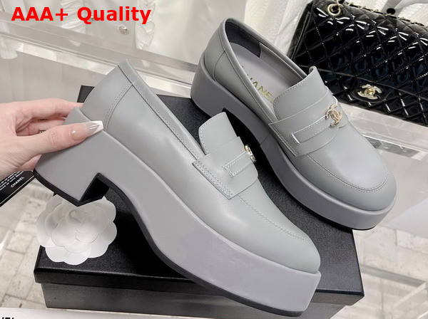 Chanel Platform Loafers in Grey Calfskin Replica