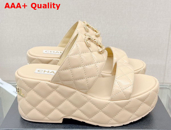 Chanel Platform Mule in Beige Quilted Lambskin Replica