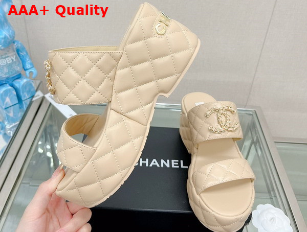 Chanel Platform Mule in Beige Quilted Lambskin Replica