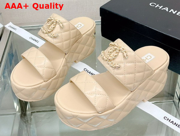 Chanel Platform Mule in Beige Quilted Lambskin Replica