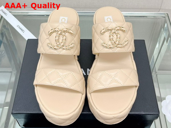 Chanel Platform Mule in Beige Quilted Lambskin Replica