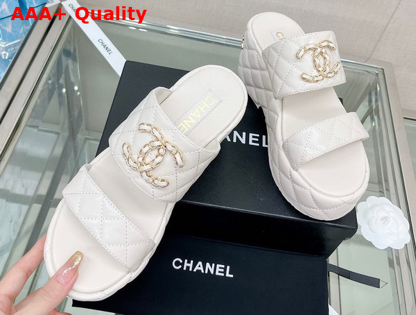 Chanel Platform Mule in White Quilted Lambskin Replica