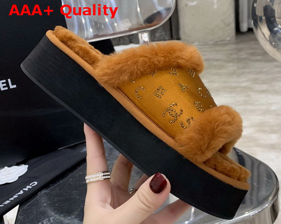 Chanel Platform Mules in Brown Sheepskin Replica