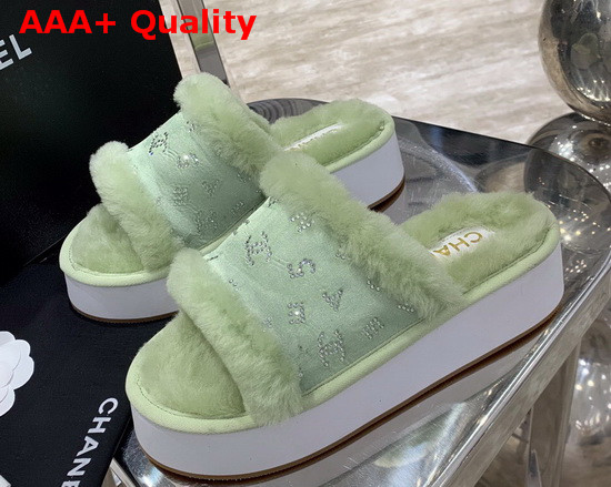 Chanel Platform Mules in Green Sheepskin Replica