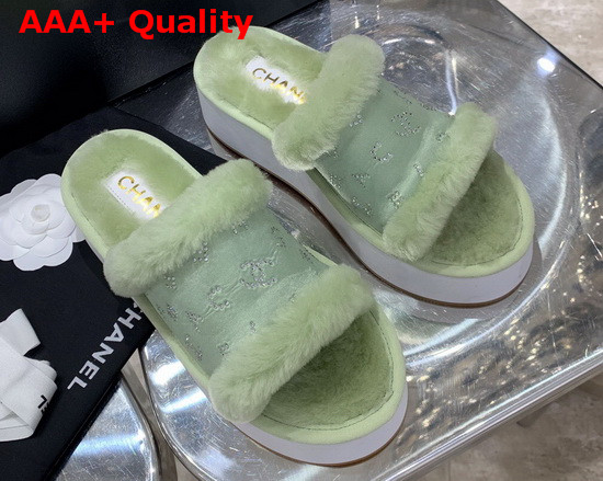 Chanel Platform Mules in Green Sheepskin Replica