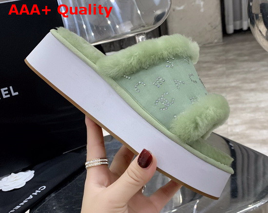 Chanel Platform Mules in Green Sheepskin Replica