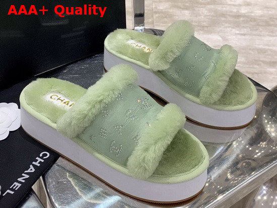 Chanel Platform Mules in Green Sheepskin Replica