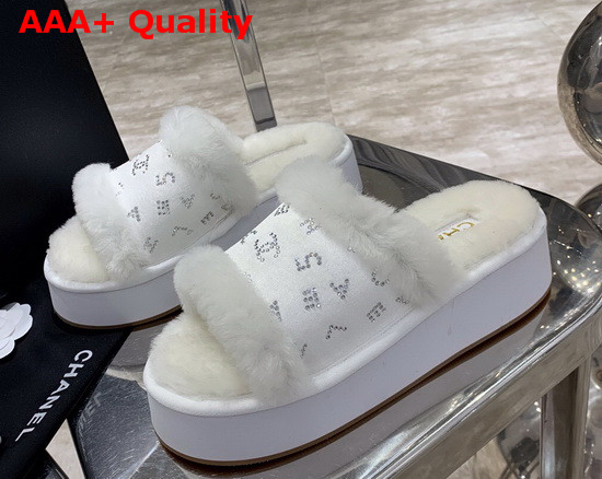 Chanel Platform Mules in White Sheepskin Replica