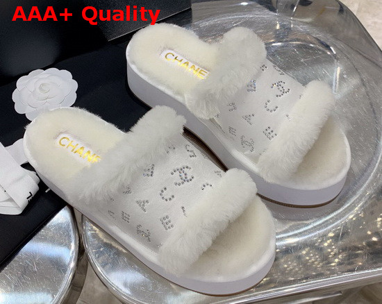 Chanel Platform Mules in White Sheepskin Replica