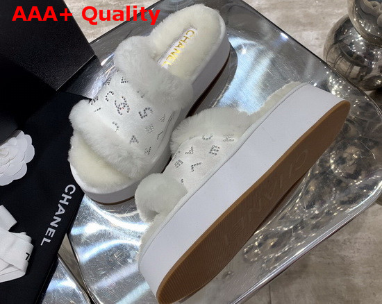 Chanel Platform Mules in White Sheepskin Replica