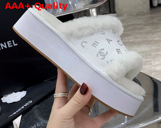 Chanel Platform Mules in White Sheepskin Replica