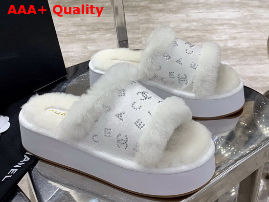 Chanel Platform Mules in White Sheepskin Replica