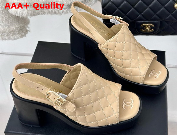 Chanel Platform Sandals in Beige Quilted Lambskin G45567 Replica