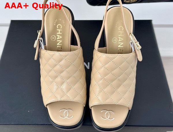 Chanel Platform Sandals in Beige Quilted Lambskin G45567 Replica