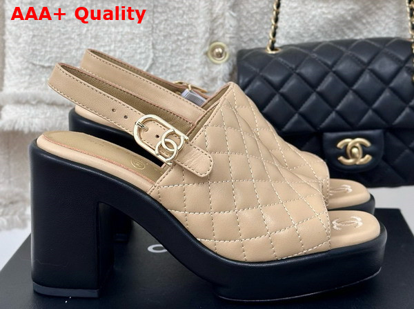 Chanel Platform Sandals in Beige Quilted Lambskin G45567 Replica