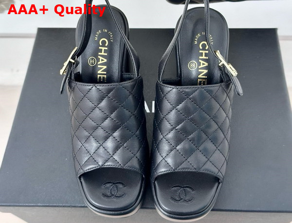 Chanel Platform Sandals in Black Quilted Lambskin G45567 Replica