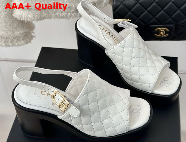 Chanel Platform Sandals in White Quilted Lambskin G45567 Replica