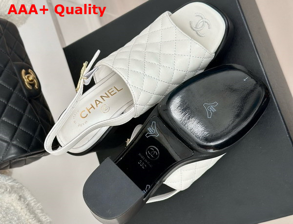 Chanel Platform Sandals in White Quilted Lambskin G45567 Replica