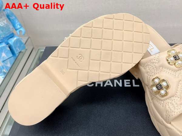 Chanel Platfrom Mules in Beige Embroidered Lambskn and Pearl Flowers Replica