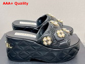 Chanel Platfrom Mules in Black Embroidered Lambskn and Pearl Flowers Replica