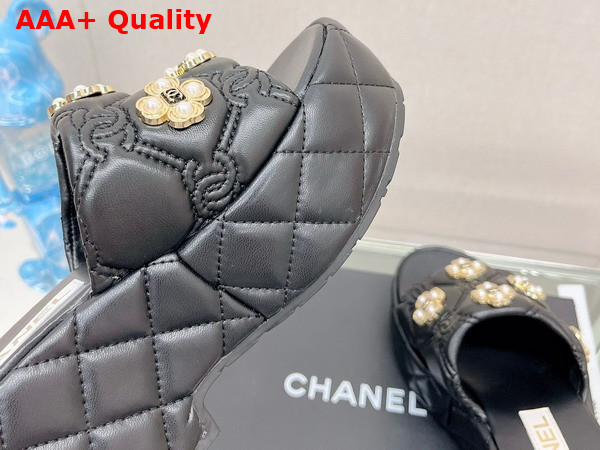 Chanel Platfrom Mules in Black Embroidered Lambskn and Pearl Flowers Replica