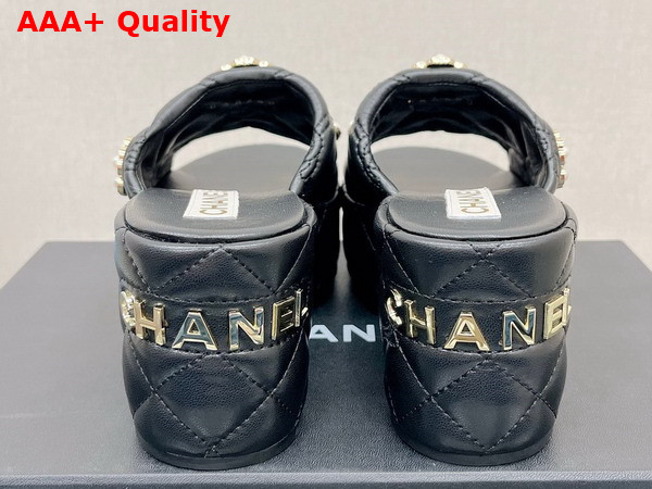 Chanel Platfrom Mules in Black Embroidered Lambskn and Pearl Flowers Replica