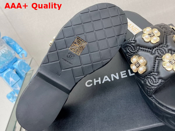 Chanel Platfrom Mules in Black Embroidered Lambskn and Pearl Flowers Replica