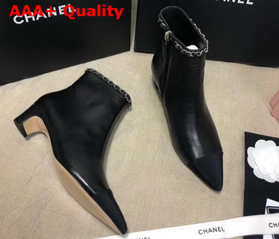 Chanel Point Toe Ankle Boot in Black Lambskin and Grosgrain Replica