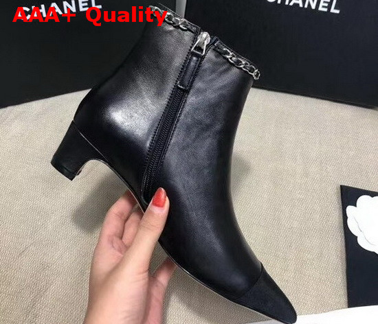 Chanel Point Toe Ankle Boot in Black Lambskin and Grosgrain Replica