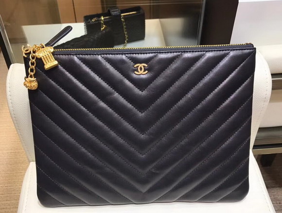 Chanel Pouch Black Chevron Lambskin