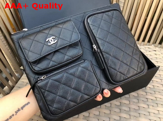 Chanel Pouch Black Grained Calfskin AP1054 Replica