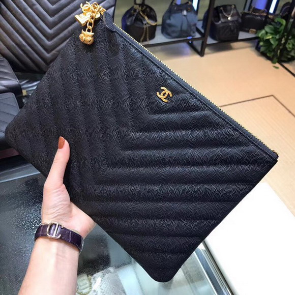 Chanel Pouch Black Grained Leather