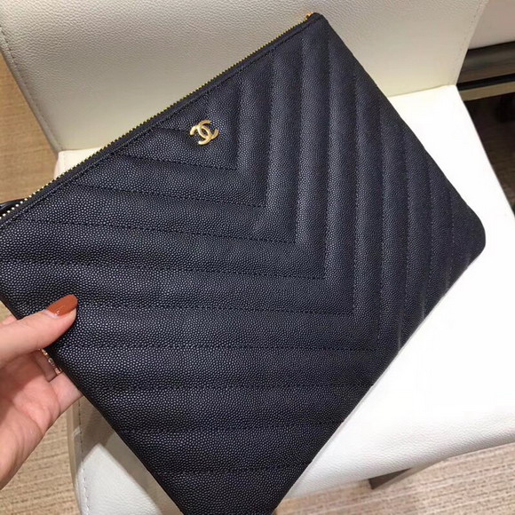 Chanel Pouch Black Grained Leather