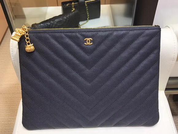 Chanel Pouch Black Grained Leather