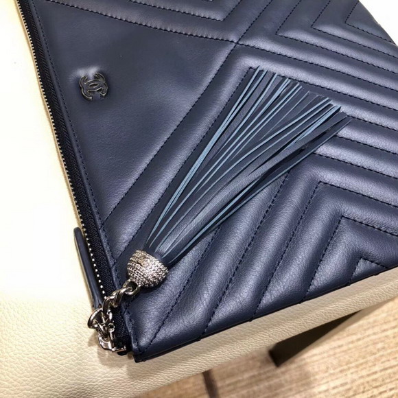 Chanel Pouch Calfskin Navy Blue