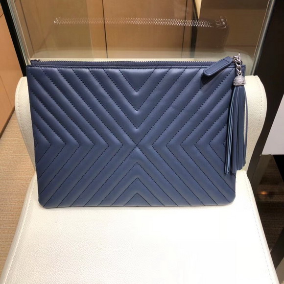 Chanel Pouch Calfskin Navy Blue