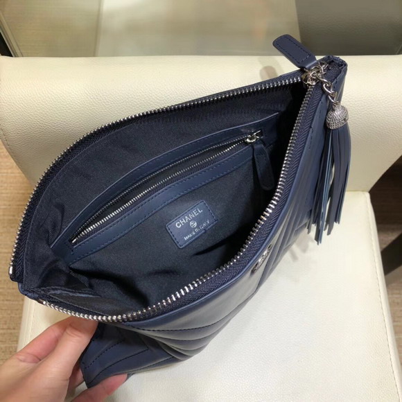 Chanel Pouch Calfskin Navy Blue