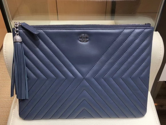 Chanel Pouch Calfskin Navy Blue