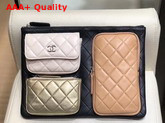 Chanel Pouch Lambskin and Silver Tone Metal Black Ivory Light Gold and Beige AP1054 Replica