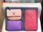 Chanel Pouch Lambskin and Silver Tone Metal Grey Pink Purple and Light Pink AP1054 Replica