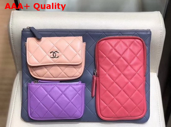 Chanel Pouch Lambskin and Silver Tone Metal Grey Pink Purple and Light Pink AP1054 Replica