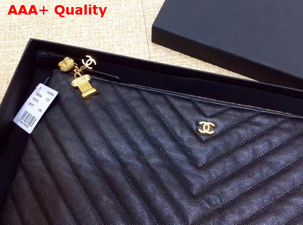 Chanel Pouch in Black Grained Lambskin with Charms Replica